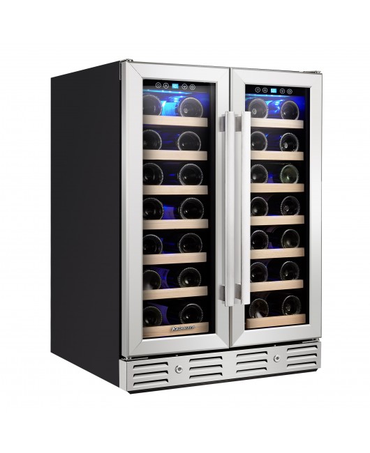 Kalamera 24" 4.2cu.ft 40-bottle Built-in Wine Cooler Two Door Dual Zone